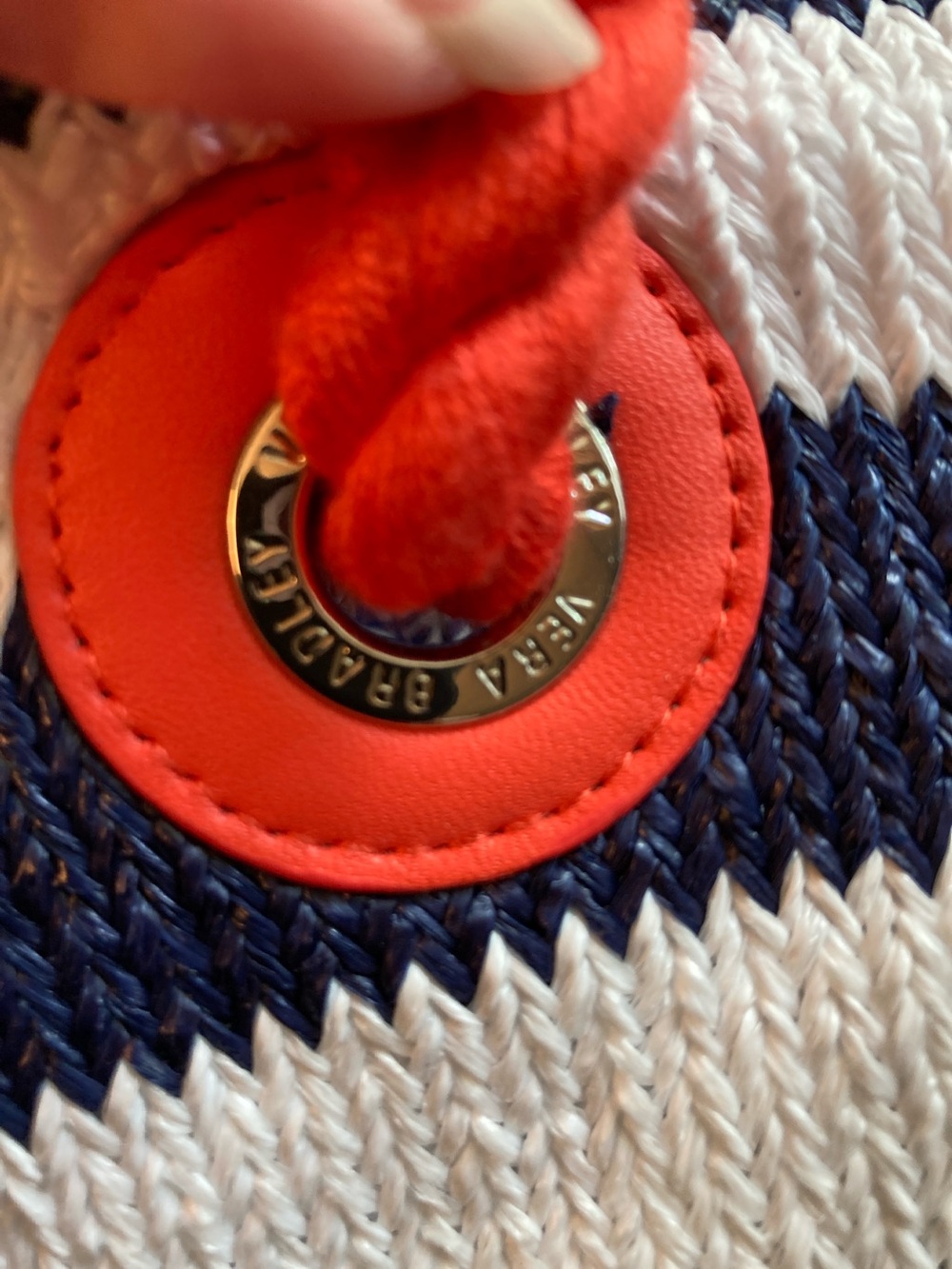 Vera Bradley Navy and White Striped Tote with Orange Trim and Tassel - Picture 11 of 11